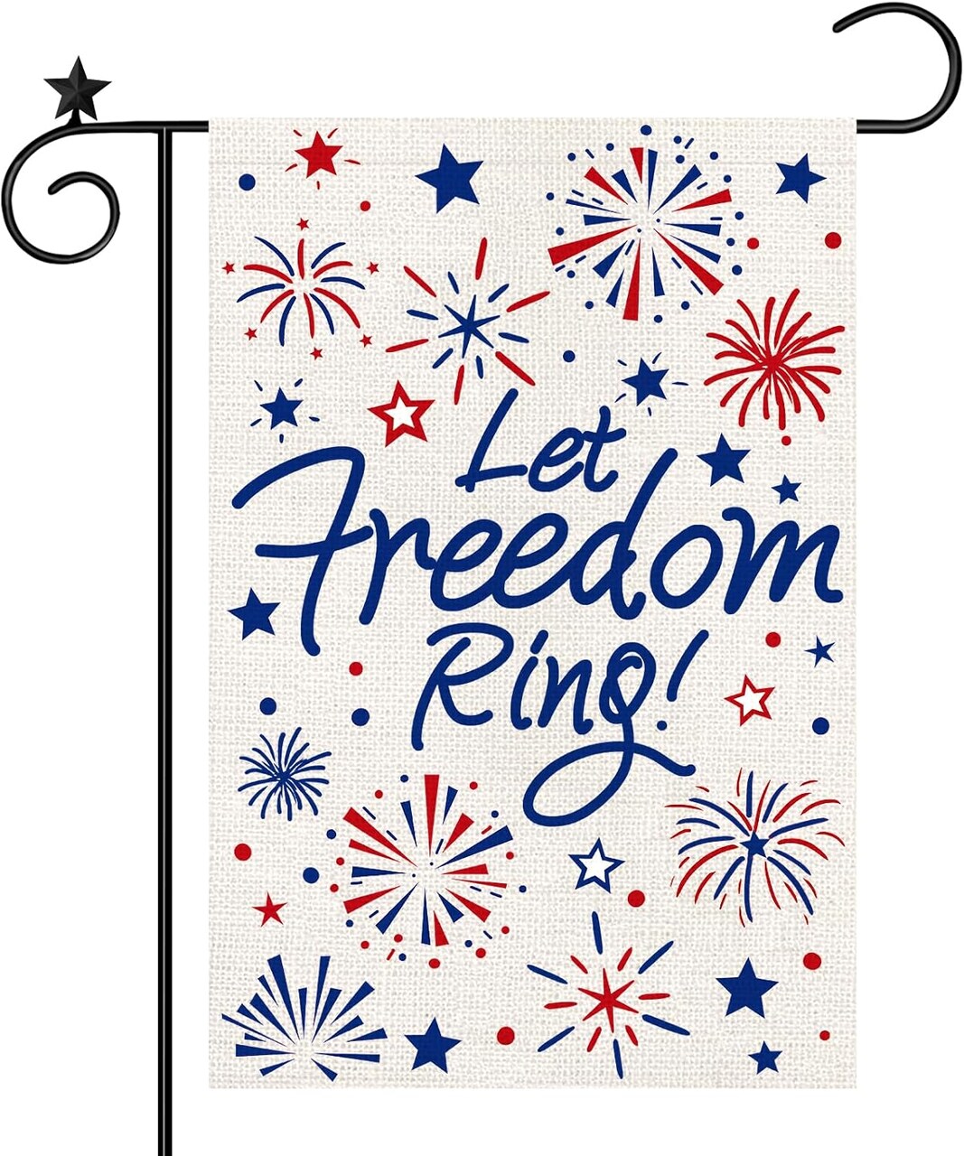 4th of July Garden Flag Double Sided,Independence Day Patriotic American Fireworks and Stars Let Freedom Ring Small Burlap Garden Flag for Outside Decoration12x18 Inch(White)